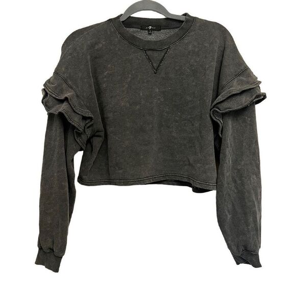 7 For All Mankind Gray Cropped Crewneck Sweater Size Small - Picture 3 of 5